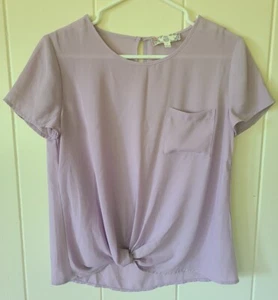 Blusa donna rosa rosa jrs taglia S top viola viola manica corta orlo nodo - Foto 1 di 4