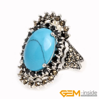 Surtido de piedras preciosas naturales forma ovalada dijes anillos plata 925 mujeres joyería regalo  Foto 1 de 4