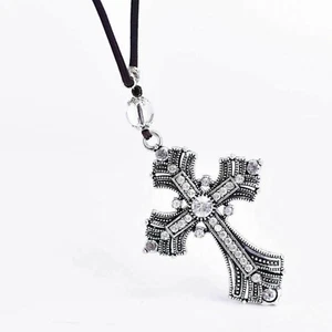Crystal Diamond Cross Pendant Christian Car Rearview Mirror Hanging Ornaments - Foto 1 di 1