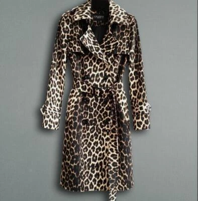 Leopard Print Trench Coat Women's Mid-Length Fashion Slim Long-Sleeved Coat  - Image 1 of 4