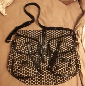 MIA BOSSI REESE BABY DIAPER BAG XLarge Black Polka Dot/Patent Leather Trim - Picture 1 of 5