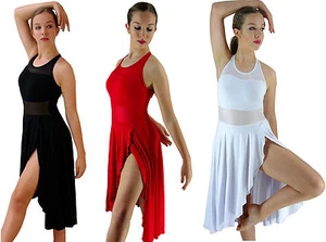 White Red Black Modern Dance Lyrical Ballet Costume Mesh Dress - 6 8 10 12 14 16 - Picture 1 of 11