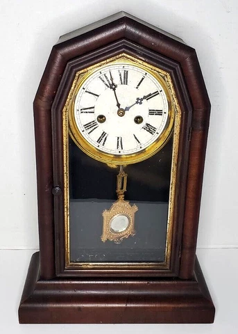 Antique Victorian Welch Mantel Clock Forestville CT 8 Day Time & Strike Cover