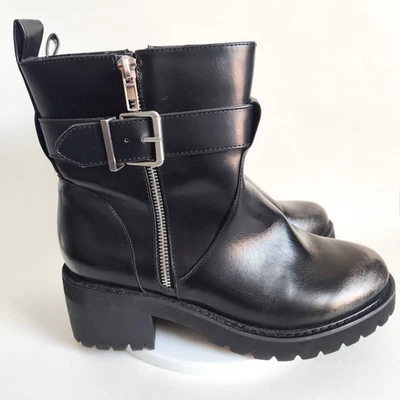 Lane Bryant искусственной кожи блок каблук зажим подошвы Moto черный середины икры ботинки 9 шириной - Изображение 1 из 4