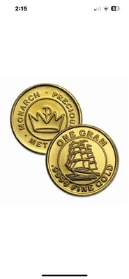 Monarch драгоценных металлов 1 грамм .9999 тонкий золотой круглый - высокий корабль в капсуле - Изображение 1 из 3