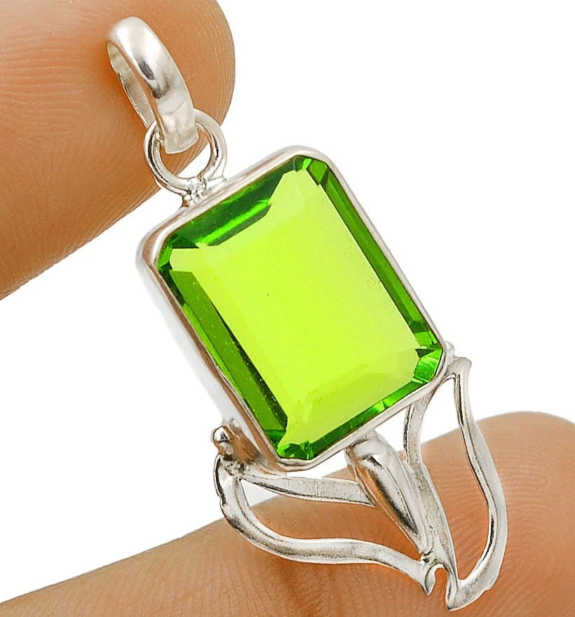 8CT Natural Peridot 925 Solid Sterling Silver Pendant Jewelry 1 2/3" Long @B13-8 - Image 1 of 1