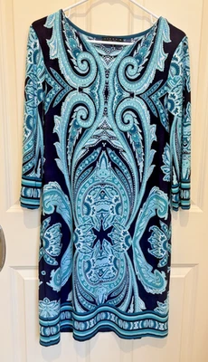 Tiana B Stretch Colorful Paisley Dress Pullover Shift Sheath 3/4 Sleeves Size 12 - Image 1 of 4