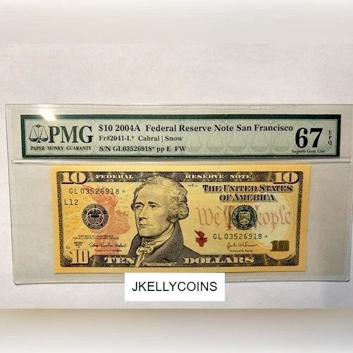 FR.2039-L* 2004-A $10 FW *STAR* SAN FRANCISCO, PMG GEM HOLDER ERROR-67EPQ - Image 1 of 3