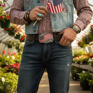 NEW Men Women Silver Metal Buckle Western USA Flag United States Of America Army - Picture 1 of 23