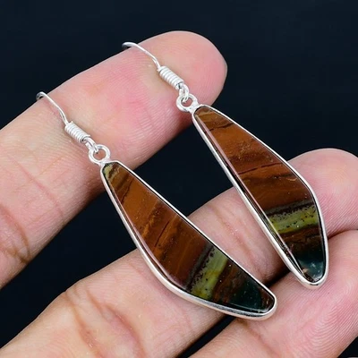 Pendientes hechos a mano enchapados en plata 925 con piedra de sangre de 2,29" Foto 1 de 3