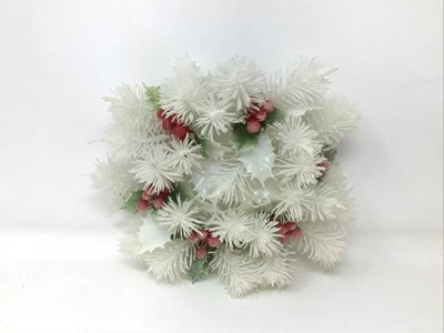 Vintage MCM Plastic Candle Ring Wreath White Pine & Holly Red Berries 3” Ring - Image 1 of 4