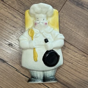 Vtg Porcelain Wall Pocket Chef Kitchen Vase Lamp RARE Yellow White Black Skillet - Picture 1 of 7