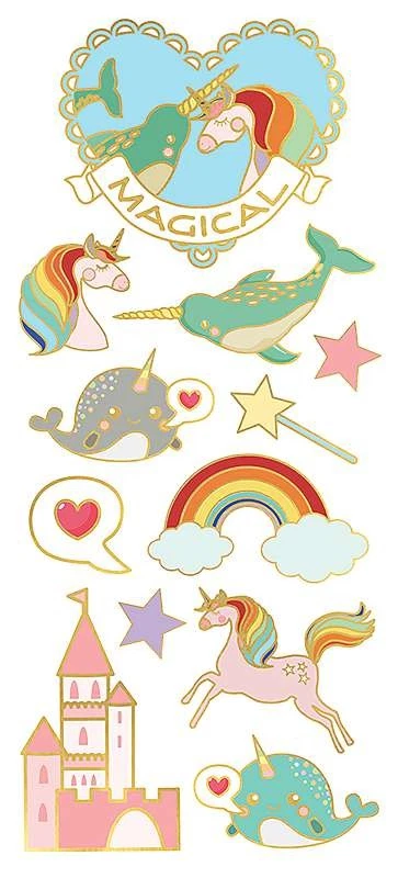 Paper House Sticky Pix Faux Enamel Stickers 8"x3" Unicorns Narwh 767636820968