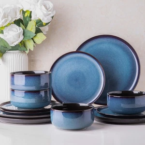 Ceramic Dinnerware Sets for 4,Porcelain Plates and Bowls Sets,Handmade Reacti... - Picture 1 of 7