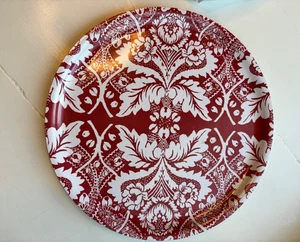 Bandeja de Madera Contrachapada Laminada Marimekko "Fandango", Patrón Hoja Rojo Blanco, Redonda 35 cm - Imagen 1 de 6