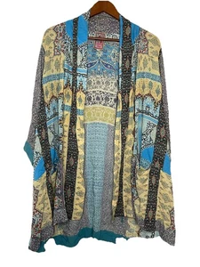 Johnny Was Women's Small Blue Boho 3/4 Sleeve Kimono Cover Up Layering - Picture 1 of 7