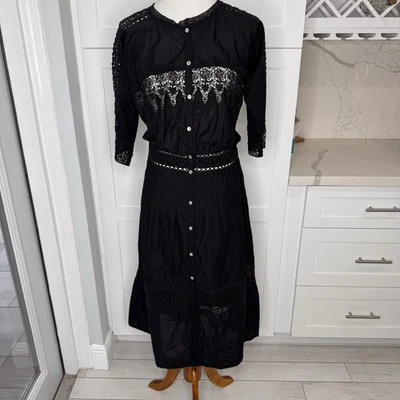 LoveShackFancy Beth Black Maxi Dress Size Medium Lace Embroidered *altered - Image 1 of 4