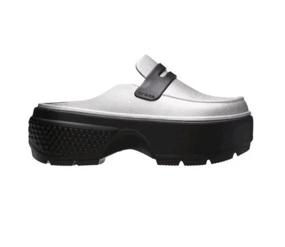 Mocasines Crocs Stomp negros y plateados talla W9/M7 nuevos con etiquetas Foto 1 de 4