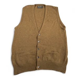 Vintage Puritan Sweater Vest Adult LARGE Brown Lambswool Wool Cardigan 70s - Picture 1 of 8