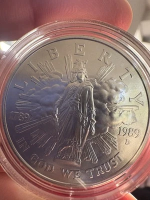 1789-1989 D Liberty Bicentennial Of Congress Silver Dollar Coin  In Holder - Image 1 of 4