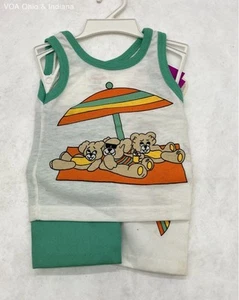 Vintage NWT Kidstuff Bears Under Beach Umbrella Set Tank Top & Shorts 12 Months - Picture 1 of 8
