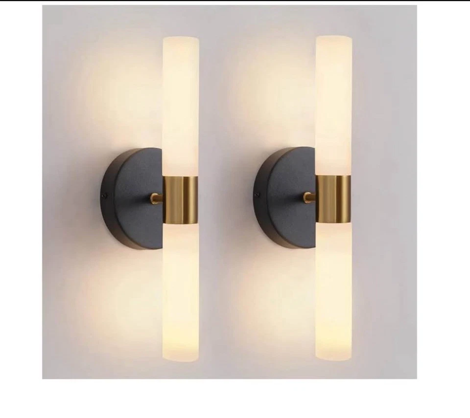 Wall Sconces Set of Two Black and Brass Gold Lamp Sconces Lighting with White Gl - Image 1 of 4