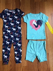 Carter's 4 piece Girls Short sleeve Pajama Unicorn 2 Tops Shorts Pant 12 Months - Picture 1 of 6