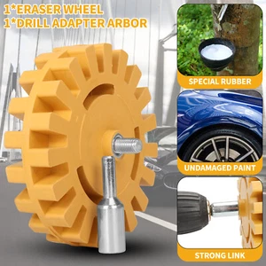 Decal Removal Eraser 4" Wheel Power Drill Adapter Rubber Car Pinstripe Sticker - Picture 1 of 8