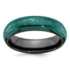 Black Ti Titanium 6mm Teal Anodized Laser Etch Domed Wedding Band Sizes 5 to 10