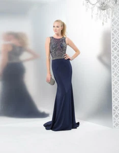 V1164 COLORES 1445 TALLA 12 AZUL MARINO $470 CUENTAS NEGRO CORBATA FIESTA VESTIDO FORMAL - Imagen 1 de 10