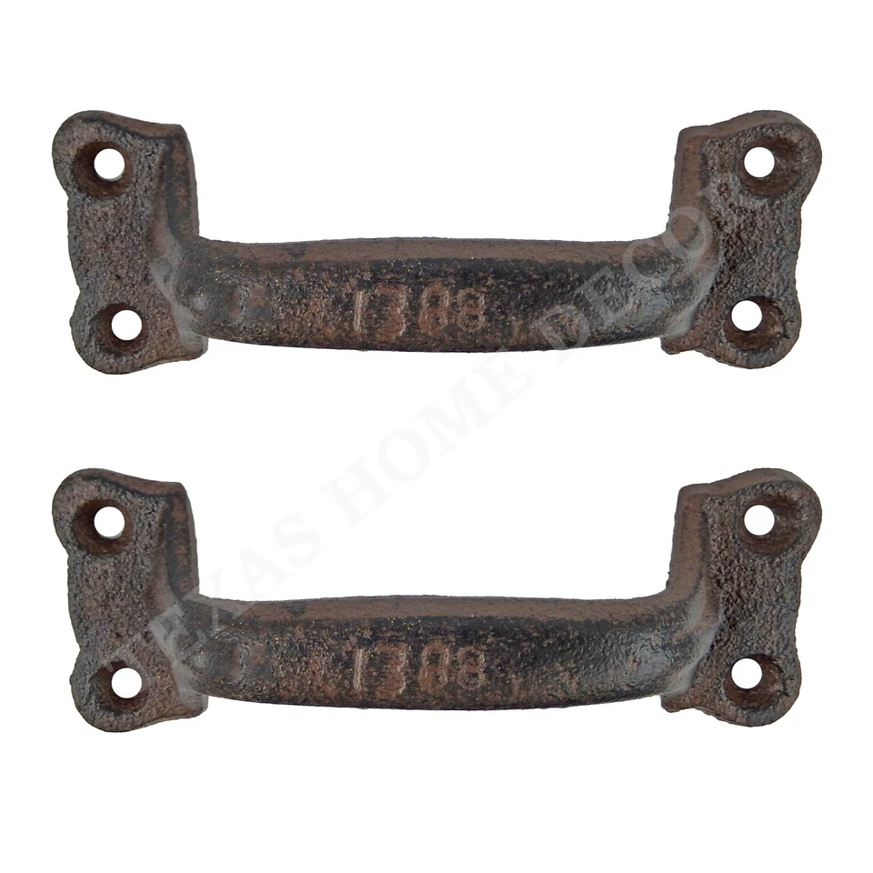 Tirador de cajón de puerta de hierro fundido con 2 asas aspecto antiguo rústico puerta de granero cobertizo gabinete Foto 1 de 4