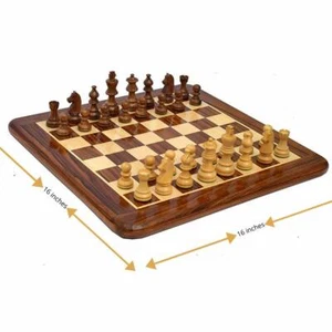 Nicht faltbares Holz Handarbeit Schachset Brett mit Stücken, 16 Zoll x 16 Zoll - Bild 1 von 3