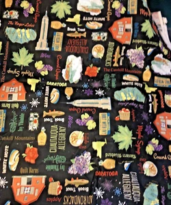 NY State Icons Symbols Toss on Black by Ivy Thimble 4 Quilting Treasures BTFQ - Picture 1 of 8