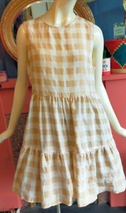 NEW BOOHOO SIZE 16 CHECK BEIGE CREAM CHECK GINGHAM PRAIRIE FLOATY SUMMER DRESS - Picture 1 of 6