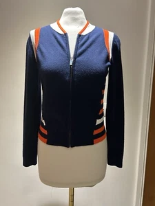 Karen Millen Navy/Red & White Zip Through Cardigan Size S - Picture 1 of 4