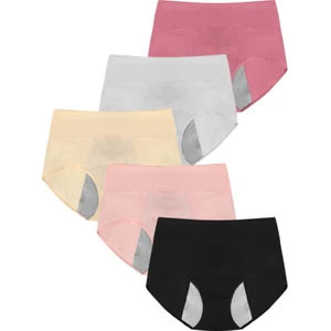 5 Pack Womens Period Panties Cotton Briefs Leakproof Menstrual Underwear Panty - Picture 1 of 22