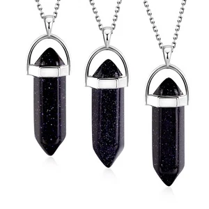 Natural Blue Sand Crystal Healing Chakra Lucky Gemstone Charm Pendant Necklace - Picture 1 of 5