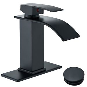 Black Bathroom Sink Faucet Single Handle Waterfall Vanity Mixer Faucet w/ Drain