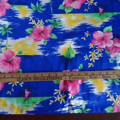 Tela de algodón aspecto hawaiano brillante 45" W x aprox. 2 yardas flores rosa y amarillo s Foto 1 de 4