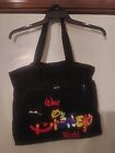 Vintage 90's Walt Disney World Black Embroidered Nylon Zip Tote Bag Mickey Mouse