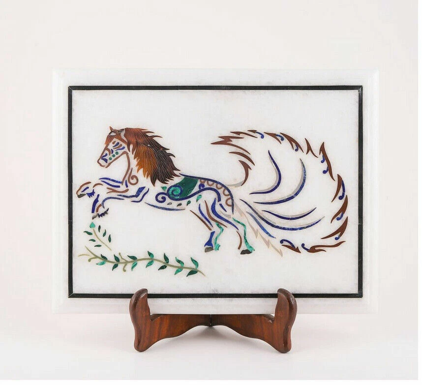 15" x 12" Marble Corner Table Top Semi Precious Stones Handmade Inlay - Image 1 of 1