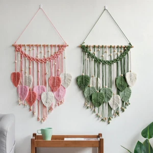 Large Macrame Wall Hanging Boho Woven Tapestry Handmade Leaf Wall Art Decoration - Picture 1 of 16