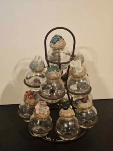 12 Collectible Vintage Shonfeld's Glass Spice Jars with Resin Cork Lids & Stand - Picture 1 of 9