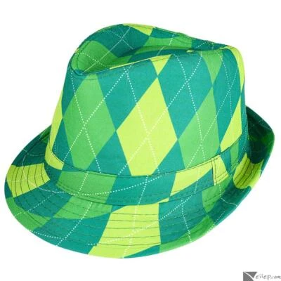 Rinco Fiesta Día de San Patricio Irlandés Cuadros Poliéster Fedora, Talla Única 7.5 pulgadas, Verde Foto 1 de 2
