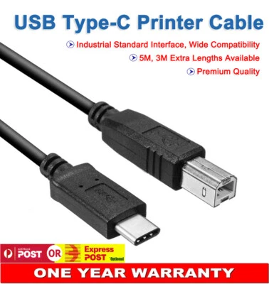 Extra Long USB-C Type C to USB-B Type B Printer Scanner Cable USB 2.0 High Speed - Image 1 of 4