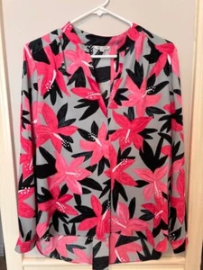 Beautiful New NIC+ZOE Pink, Black and Grey Floral Long Sleeve Blouse Size Small - Picture 1 of 6