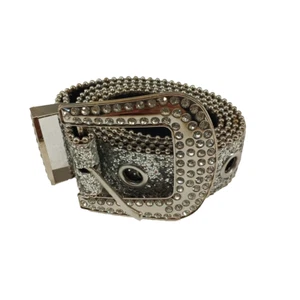 Women Western Style Glitter Belt 42" excluding buckle Silver Rhinestone - Picture 1 of 8
