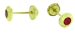 Fancy Bezel Stud Earrings Real 14K Yellow Gold Red Round CZ Large Screw Back - Picture 1 of 7