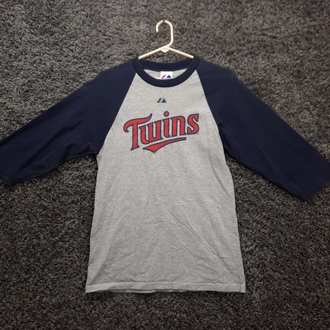 Minnesota Twins Majestic Shirt Joe Mauer 7 Adult Medium Gray 3/4 Sleeve Pullover Cover