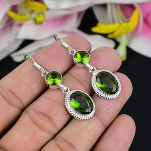 Peridot Gemstone Handmade 925 Sterling Silver Jewelry Dangle Earring For Gift - Picture 1 of 4